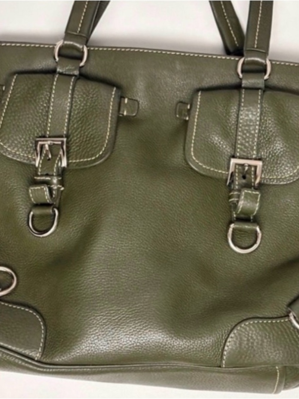 Prada Hunter Green Leather Tote — Silver Hardware • Like New - Picture 6 of 9